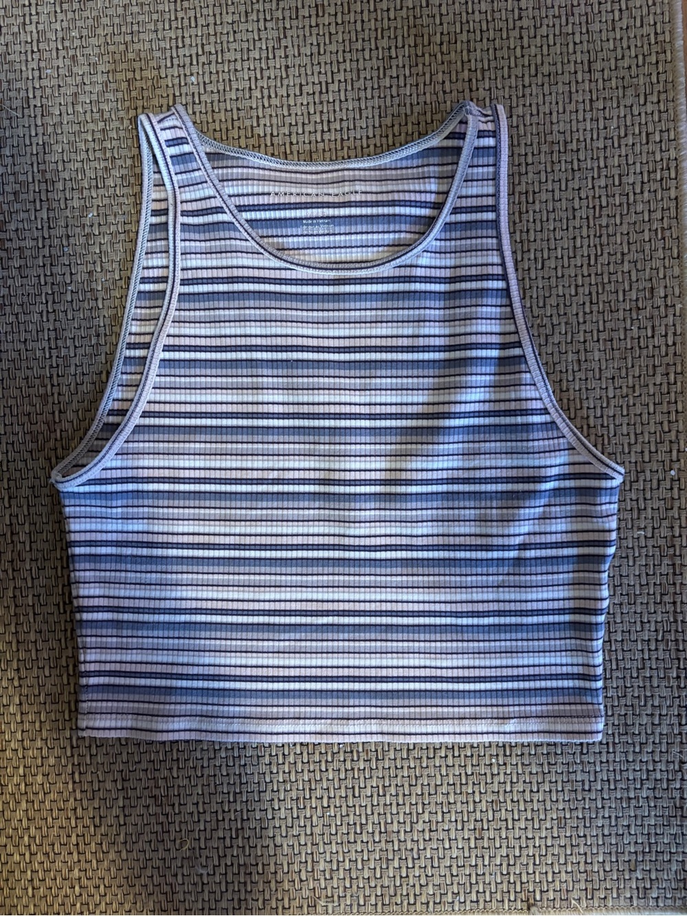 American Eagle Outfitters Blue & White Striped Ribbed Crop Tank